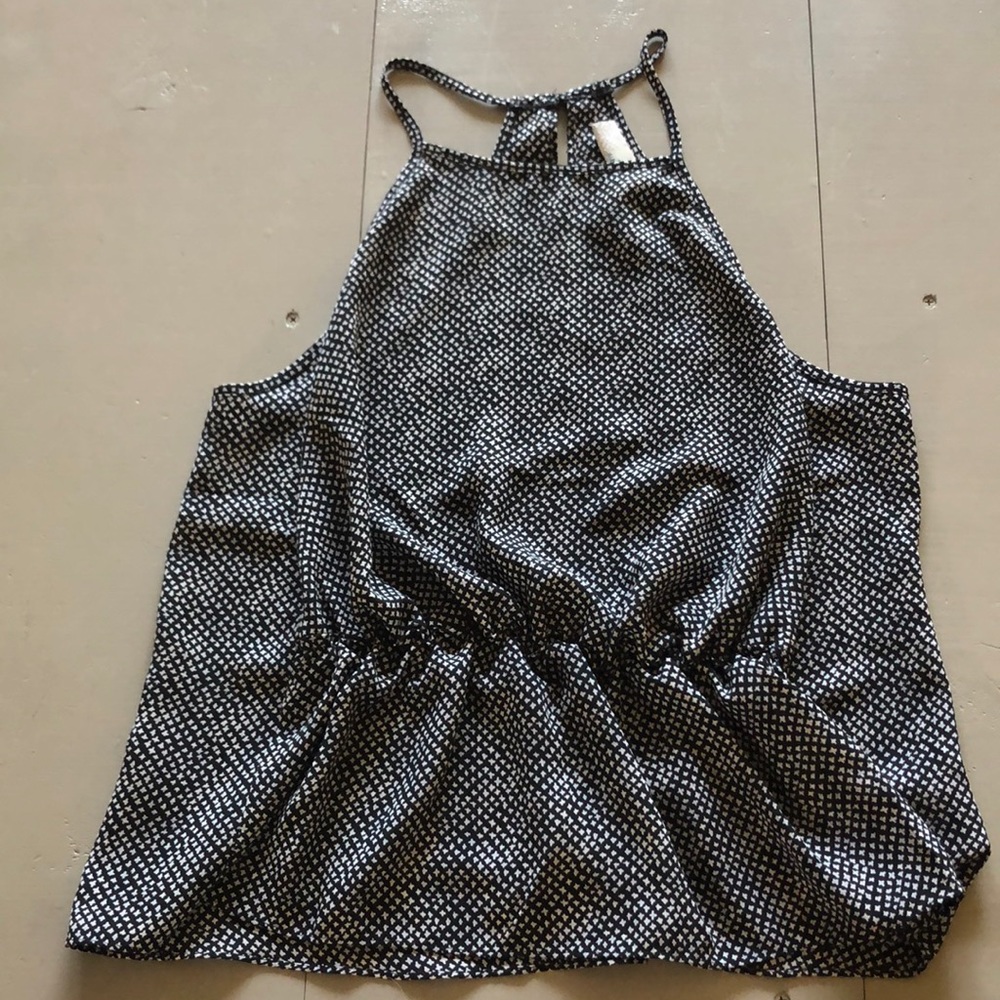 Black and white patterned blouse style tank